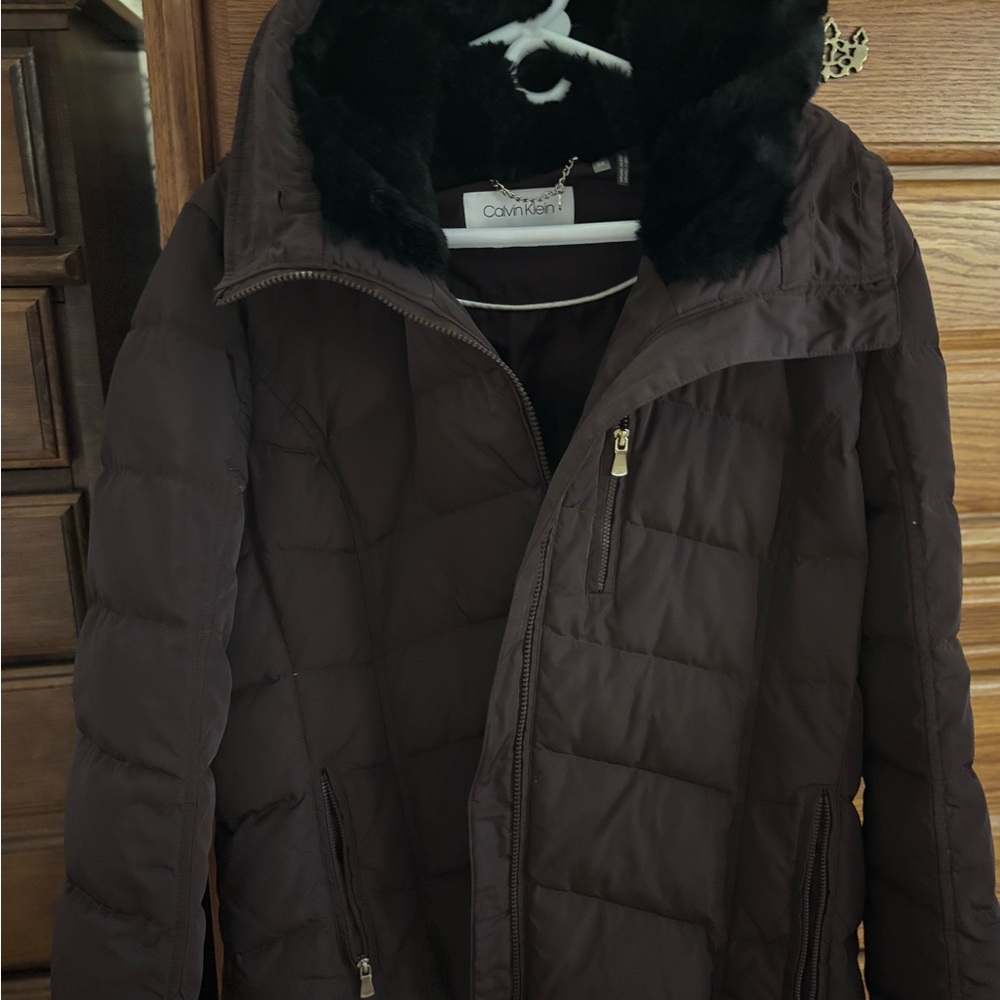 Calvin Klein Women's Purple / Black Hood Puffer Jacket Sz XL